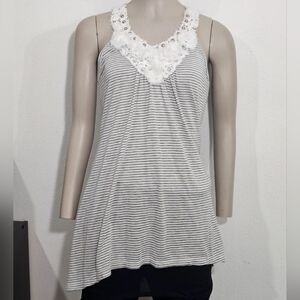 CHELSEA & VIOLET, Chic Striped Gray and White Women's Tank Top